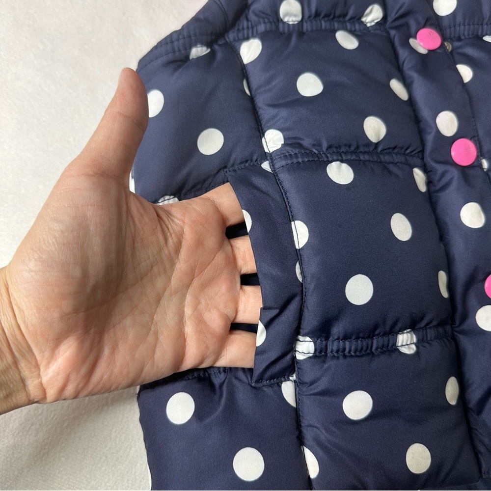 JoJo Maman Bébé Navy Polka Dot Puffer Vest 3Y Detachable Hood Fleece Lined - Picture 2 of 10